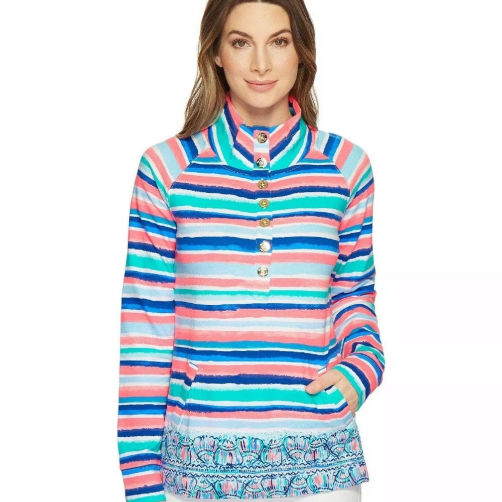 Lilly Pulitzer Sandy Shell Stripe Popover Jacket Pullover XS RARE HTF GORGEOUS - Picture 3 of 8